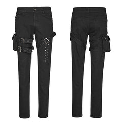 K-295 Men Elastic Denim Punk Pants With Detachable Pocket?-??Punk Rave Clothing