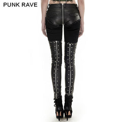 K-249 Metallic Boot-shape Zipper Legs Skinny Leather Gothic Pants With Belts?-??Punk Rave Clothing