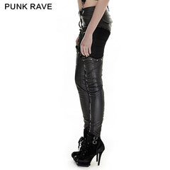 K-249 Metallic Boot-shape Zipper Legs Skinny Leather Gothic Pants With Belts?-??Punk Rave Clothing