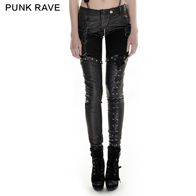 K-249 Metallic Boot-shape Zipper Legs Skinny Leather Gothic Pants With Belts?-??Punk Rave Clothing