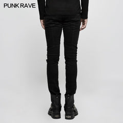 K-300 Slim-fitting Denim black Long Punk Pants For Men?-??Punk Rave Clothing