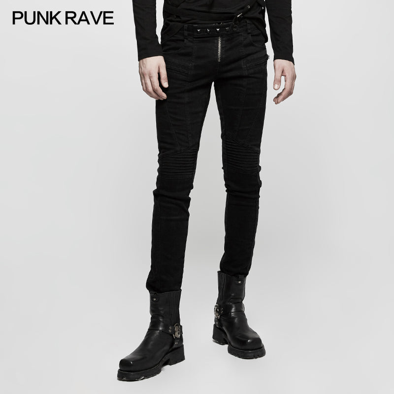 K-300 Slim-fitting Denim black Long Punk Pants For Men?-??Punk Rave Clothing