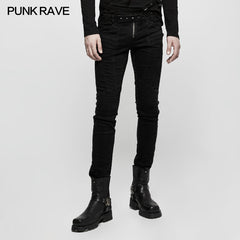 K-300 Slim-fitting Denim black Long Punk Pants For Men?-??Punk Rave Clothing