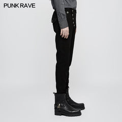 K-303 Military Uniform Leisure Punk Pants Suede Suits Woven Striped Worsted Mans Trousers?-??Punk Rave Clothing