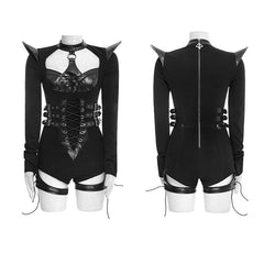 K-250 Summer Lady Leather Jumpsuit black Gothic Pants For Women?-??Punk Rave Clothing