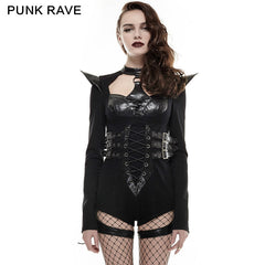 K-250 Summer Lady Leather Jumpsuit black Gothic Pants For Women?-??Punk Rave Clothing