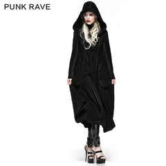 LY-036 Winter Woolen Long black Gothic Coat For Women Two Wear Imitation Fur Coat?-??Punk Rave Clothing