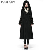 LY-036 Winter Woolen Long black Gothic Coat For Women Two Wear Imitation Fur Coat?-??Punk Rave Clothing