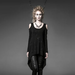 PT-025 black Long Loose Soft High-elastic Knitting Punk T-shirts For Women?-??Punk Rave Clothing