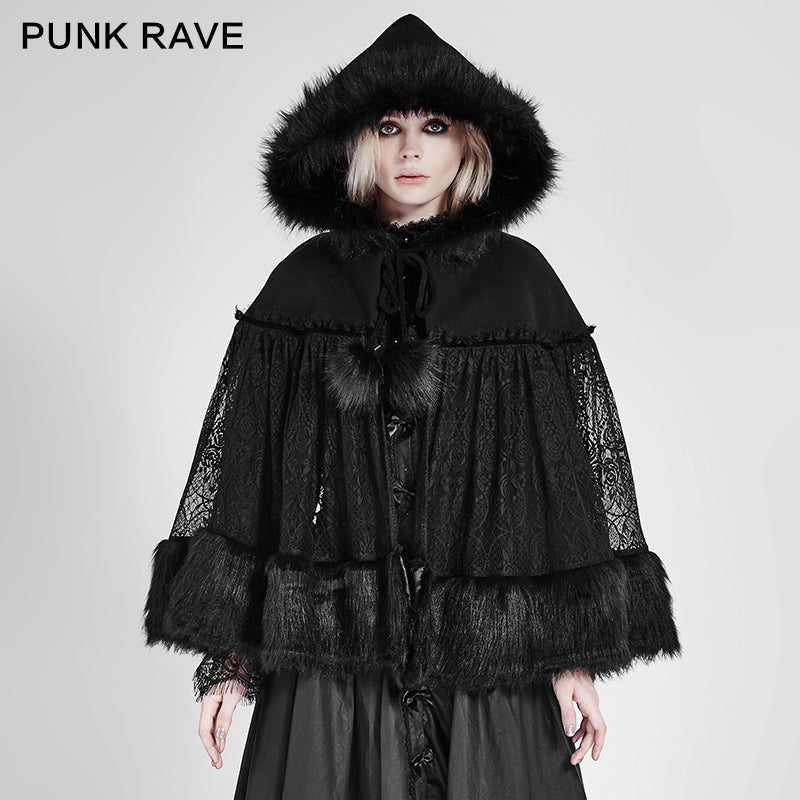 LY-057 Lolita Style Warm Gothic Coat Woolen And Lace Fabric Cloak For Women?-??Punk Rave Clothing