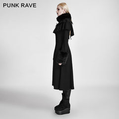 LY-059 Lolita Style Long Shawl Woolen Gothic Coat With Imitation Fur Collar?-??Punk Rave Clothing