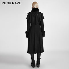 LY-059 Lolita Style Long Shawl Woolen Gothic Coat With Imitation Fur Collar?-??Punk Rave Clothing