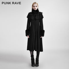 LY-059 Lolita Style Long Shawl Woolen Gothic Coat With Imitation Fur Collar?-??Punk Rave Clothing