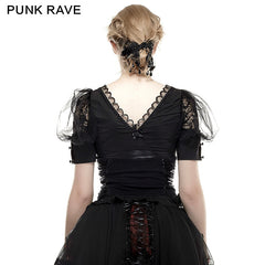 LT-006 black Elastic Pastoral Style Gothic Shirts Lace Lolita Blouse?-??Punk Rave Clothing