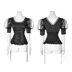 LT-006 black Elastic Pastoral Style Gothic Shirts Lace Lolita Blouse?-??Punk Rave Clothing