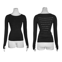 PT-106 Comfortable Elastic Cotton Knitted Punk T-shirt Dark Skinny Punk Top?-??Punk Rave Clothing