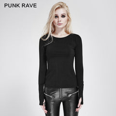 PT-106 Comfortable Elastic Cotton Knitted Punk T-shirt Dark Skinny Punk Top?-??Punk Rave Clothing