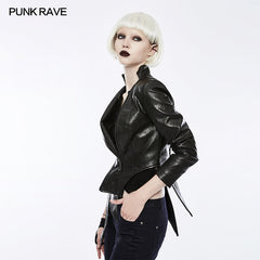 OPY-253 Irregular Shaped Bright Leather Punk Jacket With Stand Collar?-??Punk Rave Clothing