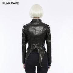OPY-253 Irregular Shaped Bright Leather Punk Jacket With Stand Collar?-??Punk Rave Clothing