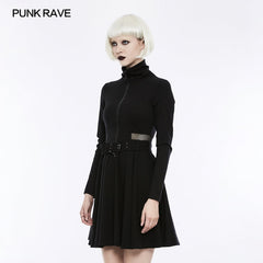 OPQ-245 Handsome Knitted Punk Dress With Mesh Spliced Design?-??Punk Rave Clothing