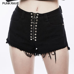 OK-312 Daily Rivets Punk Pants High Waist Shorts?-??Punk Rave Clothing