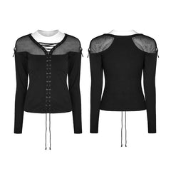 OT-500 Elastic Drawstring Gothic T-shirt For Women?-??Punk Rave Clothing