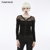 OT-500 Elastic Drawstring Gothic T-shirt For Women?-??Punk Rave Clothing