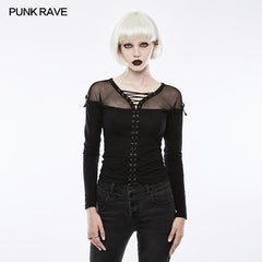OT-500 Elastic Drawstring Gothic T-shirt For Women?-??Punk Rave Clothing
