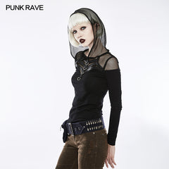 WT-495 Handsome Stretchable Mesh Hooded Punk T-shirt?-??Punk Rave Clothing