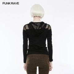 WT-495 Handsome Stretchable Mesh Hooded Punk T-shirt?-??Punk Rave Clothing