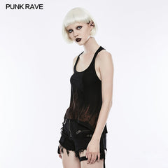 WT-504 Printing Sexy Soft Punk Vest With Eyelet Drawstring?-??Punk Rave Clothing
