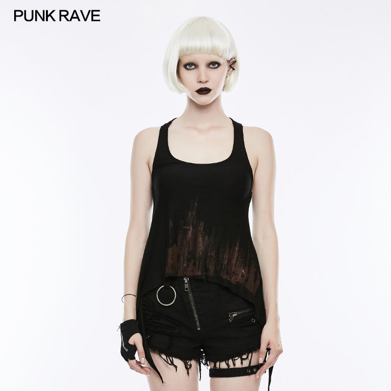 WT-504 Printing Sexy Soft Punk Vest With Eyelet Drawstring?-??Punk Rave Clothing