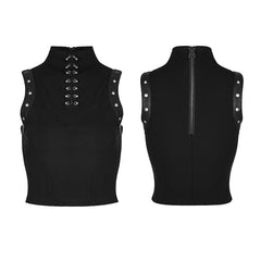 WT-507 Semi High Neck Tops Sleeveless Punk Vest Back With Zipper?-??Punk Rave Clothing