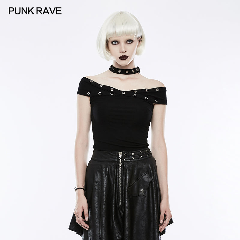 OPT-159 Dark black "x" Type Slim Punk T-shirts?-??Punk Rave Clothing