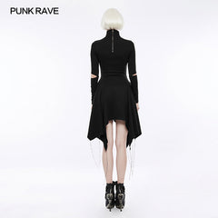 OPQ-238 High-class Elastic Sexy Hollow Out Gothic Dress With Asymmetry Hem?-??Punk Rave Clothing