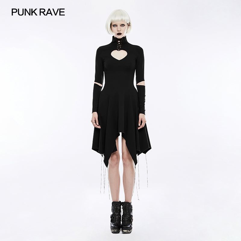 OPQ-238 High-class Elastic Sexy Hollow Out Gothic Dress With Asymmetry Hem?-??Punk Rave Clothing