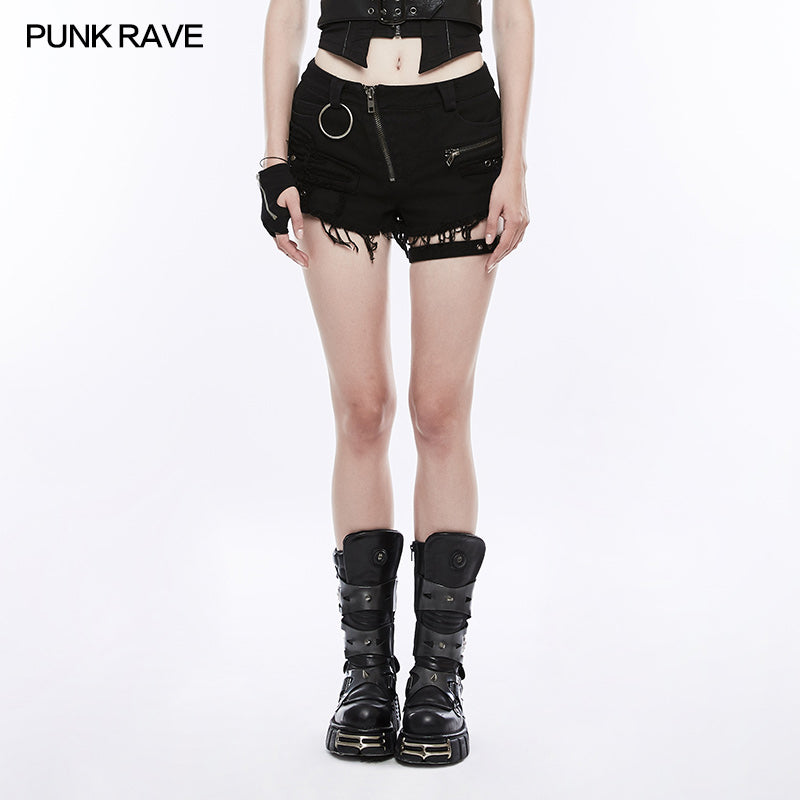 WK-311 Fashion Inelastic Short Punk Pants With Rivet And Metal Decoration?-??Punk Rave Clothing