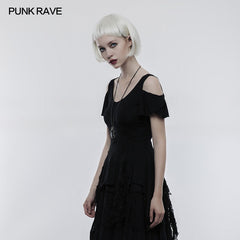 OT-499 Elegant Short Sleeves Gothic T-shirt With Broken Lace?-??Punk Rave Clothing