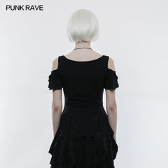 OT-499 Elegant Short Sleeves Gothic T-shirt With Broken Lace?-??Punk Rave Clothing