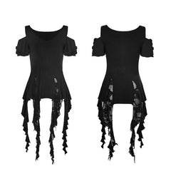 OT-499 Elegant Short Sleeves Gothic T-shirt With Broken Lace?-??Punk Rave Clothing