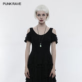 OT-499 Elegant Short Sleeves Gothic T-shirt With Broken Lace?-??Punk Rave Clothing