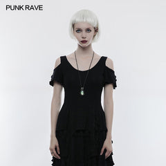 OT-499 Elegant Short Sleeves Gothic T-shirt With Broken Lace?-??Punk Rave Clothing