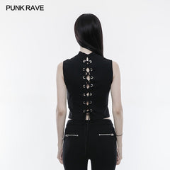 OPT-168 Sexy Sleeveless Zipper Punk T-shirt With Wearing Rope Design?-??Punk Rave Clothing