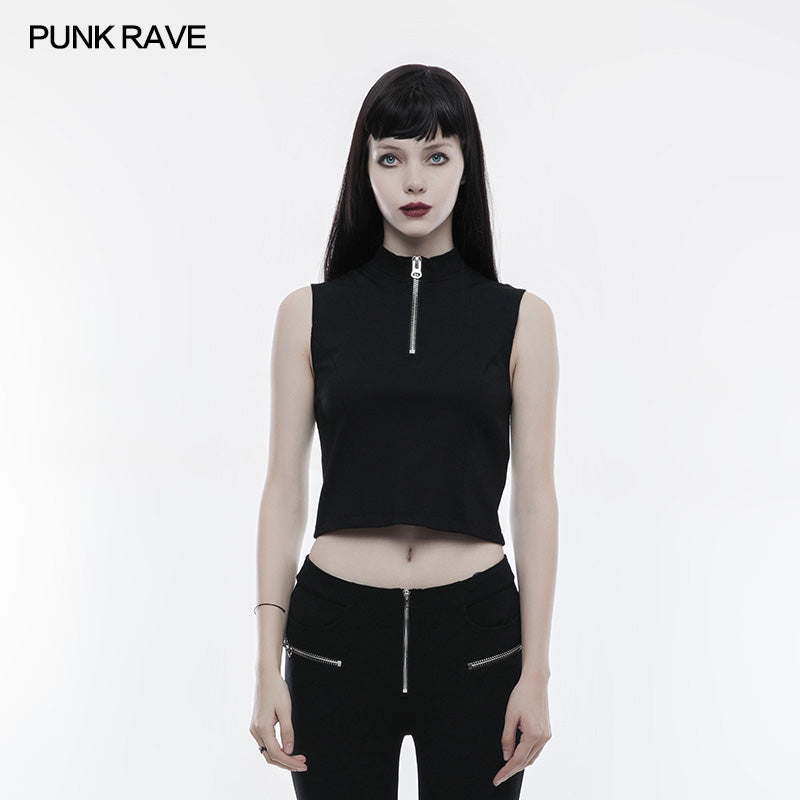 OPT-168 Sexy Sleeveless Zipper Punk T-shirt With Wearing Rope Design?-??Punk Rave Clothing