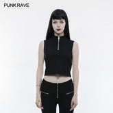 OPT-168 Sexy Sleeveless Zipper Punk T-shirt With Wearing Rope Design?-??Punk Rave Clothing
