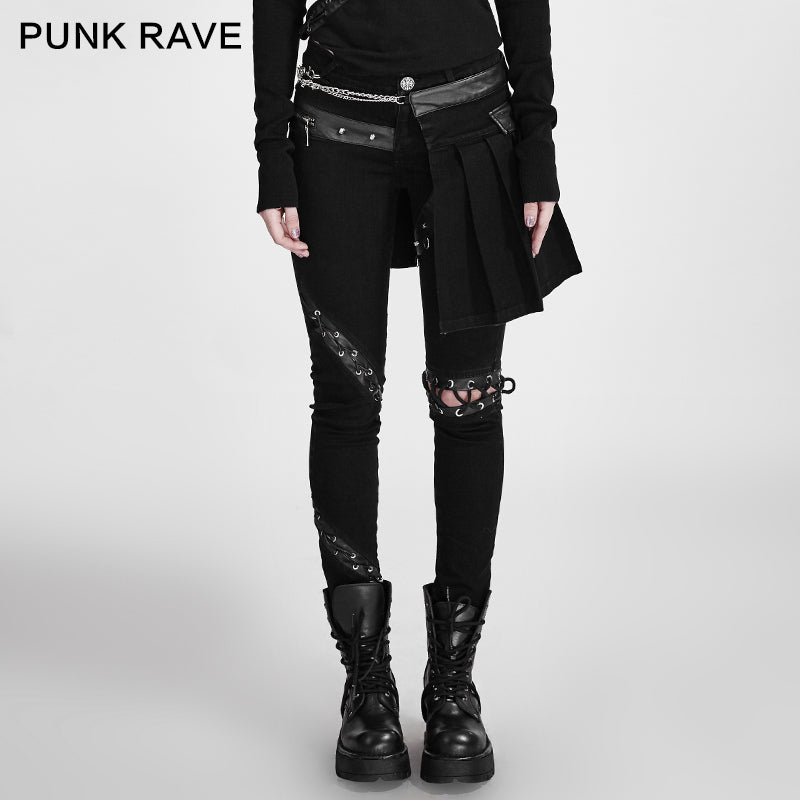 K-255 Removable Draw String Slim-fitting Low Waist Punk Pants?-??Punk Rave Clothing