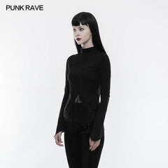 OPT-155 Lace Irregular Hollow-out Long Sleeve Gothic T-shirt?-??Punk Rave Clothing