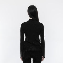 OPT-155 Lace Irregular Hollow-out Long Sleeve Gothic T-shirt?-??Punk Rave Clothing