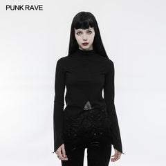 OPT-155 Lace Irregular Hollow-out Long Sleeve Gothic T-shirt?-??Punk Rave Clothing