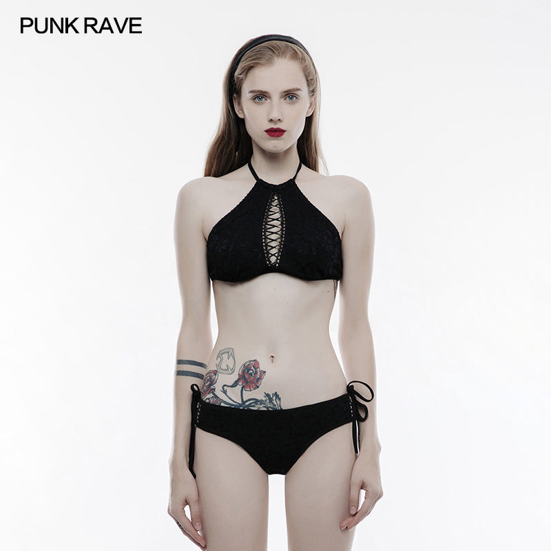 WS-248 High Elastic Gothic Accessories Lace Sexy Swimwear Top?-??Punk Rave Clothing